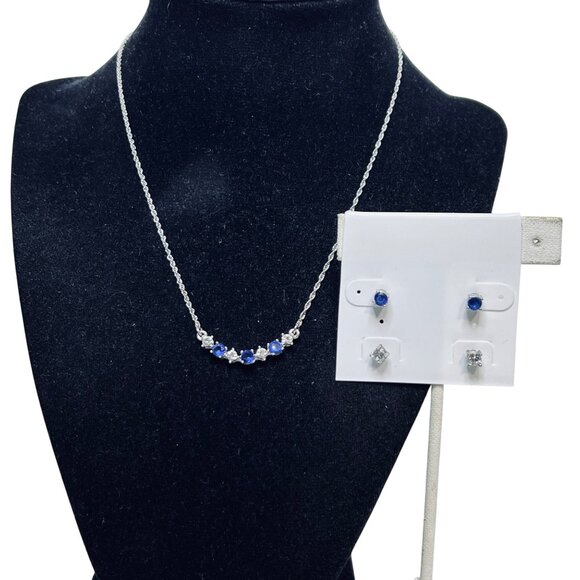 Nina Ricci Jewelry - Nina Ricci Silver Tone, Blue & Clear Rhinestone Necklace & 2 Pair Earrings (5570